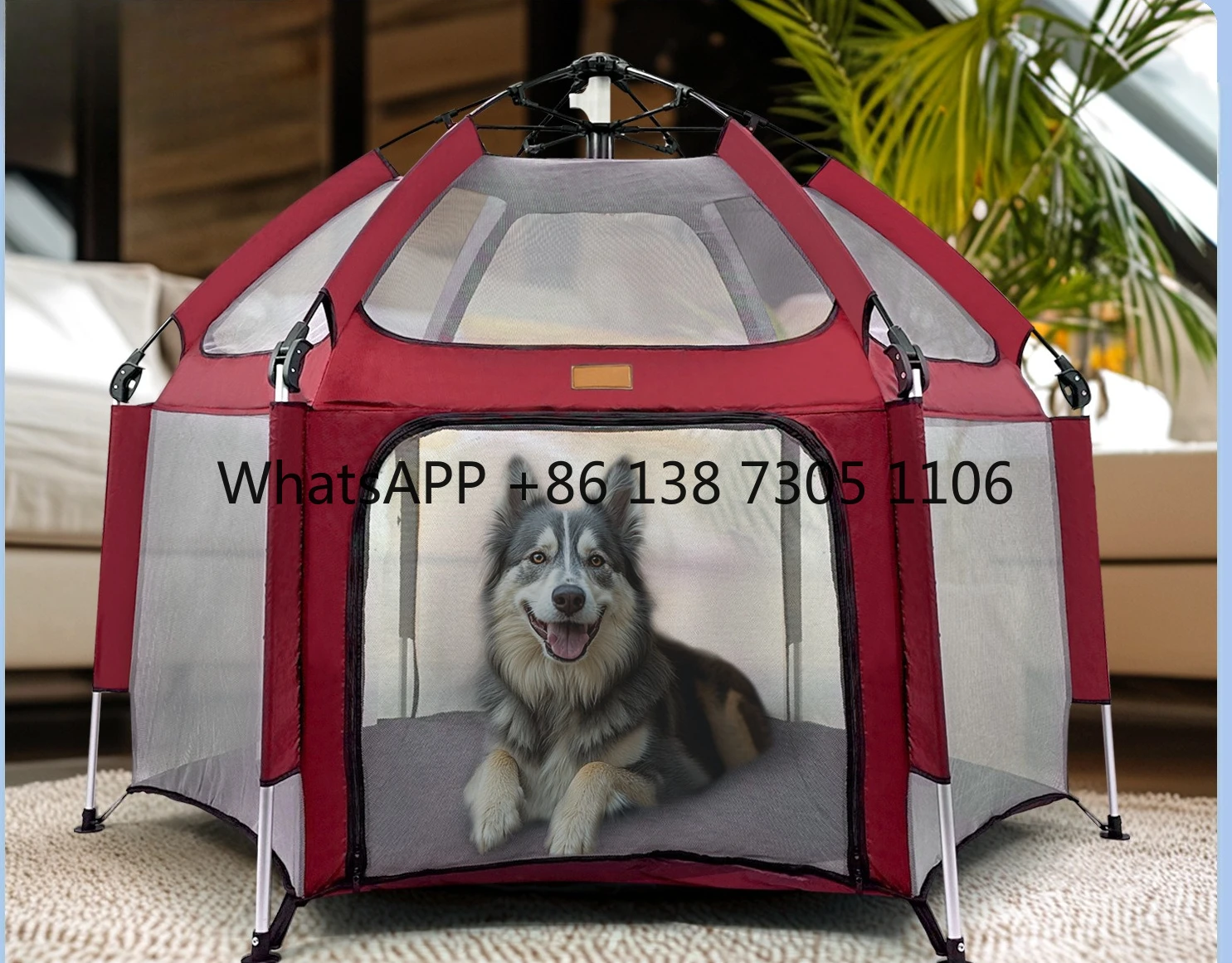 

Red indoor and outdoor foldable quick-opening breathable children's game fence pet tent