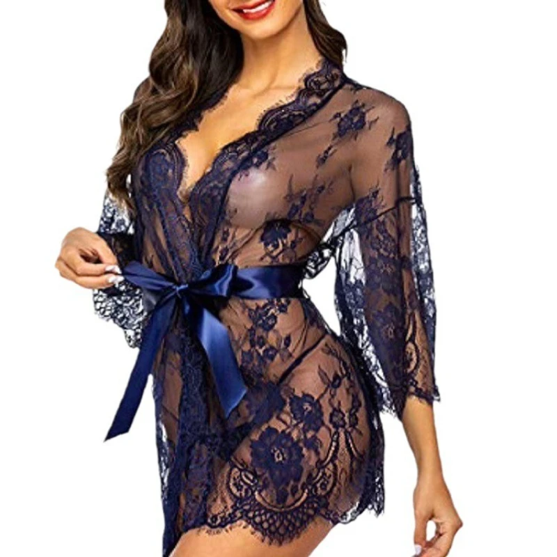 

Sexy Perspective Lace Mesh Sexy Pajamas, Sleepwear, Coat, Large Size Sexy Underwear
