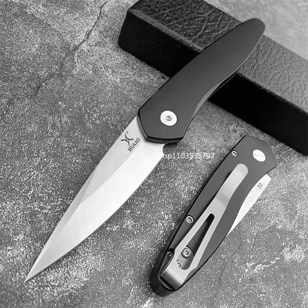 HUAAO 3407 Tactical Folding Knife D2 Blade Black T6 Aluminum Handle Self Defense Outdoor EDC Camping Hunting Knives Tool