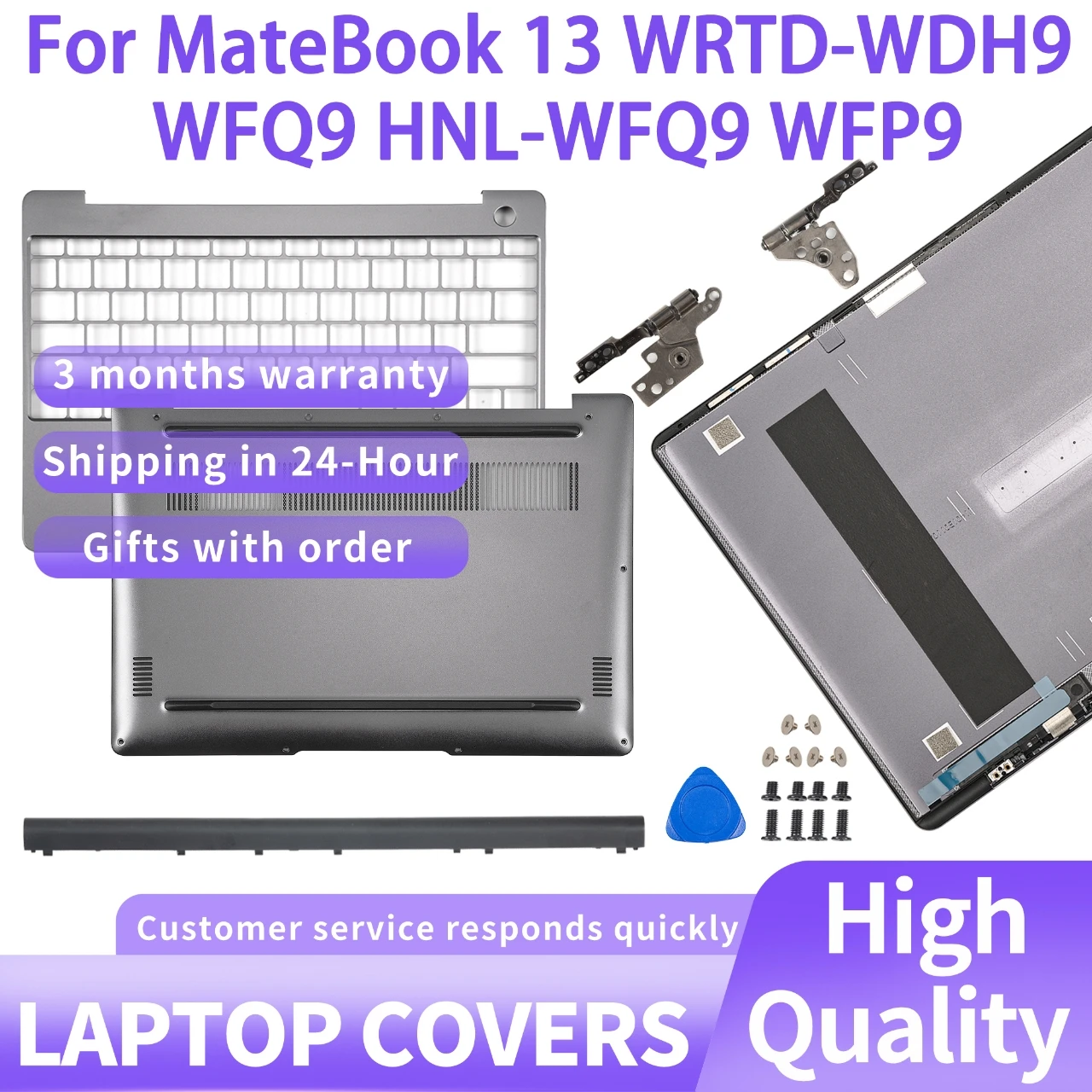 

Новый чехол для MateBook 13 WRTD-WDH9 WFQ9 WFD9 HNL-WFQ9 WFP9, металлическая задняя крышка с ЖК-дисплеем, петли, крышка, упор для рук, нижний корпус 13,3 дюйма
