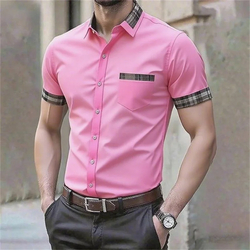 Men's short-sleeved shirt solid color business casual shirt soft and comfortable high-quality fabric wedding outdoor office wear