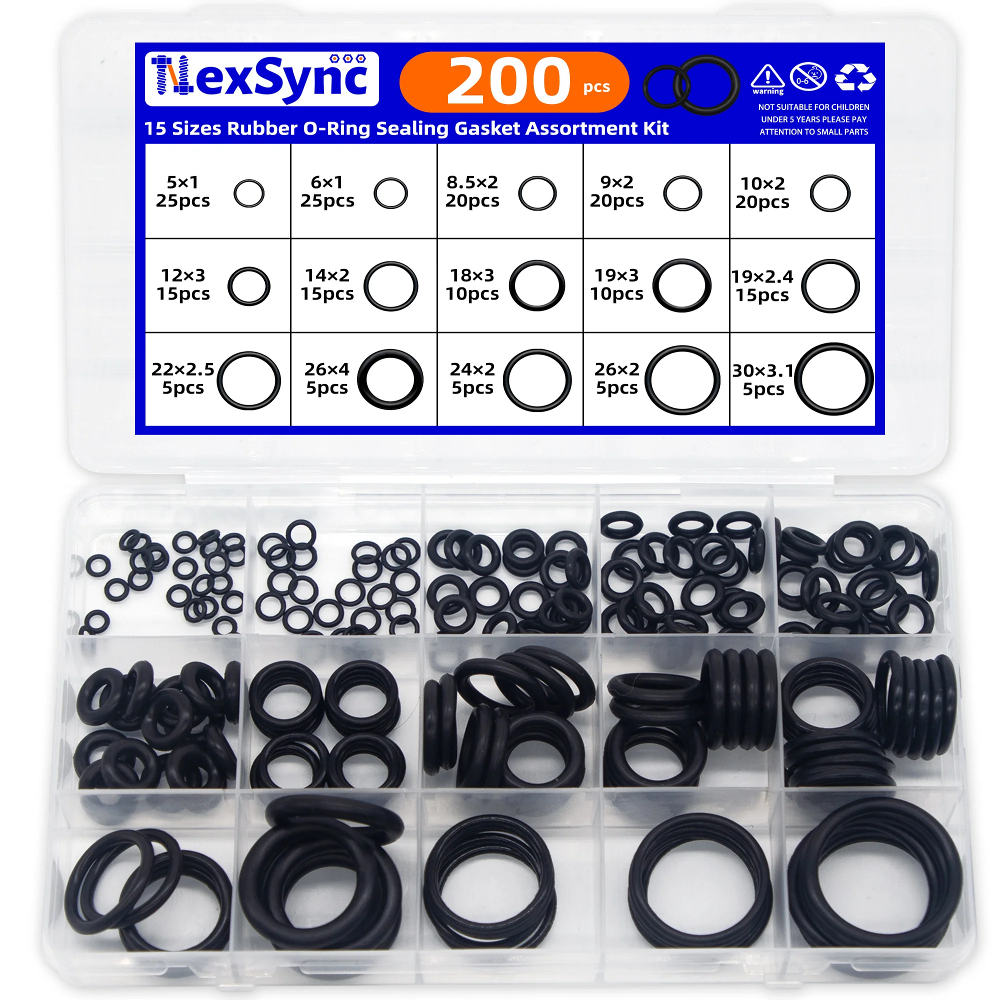 Kit assortito di guarnizioni in gomma con o-ring da 200 pezzi, 15 misure, per connettori di tubi per rubinetti, valvole di tenuta, impermeabili e resistenti all'olio