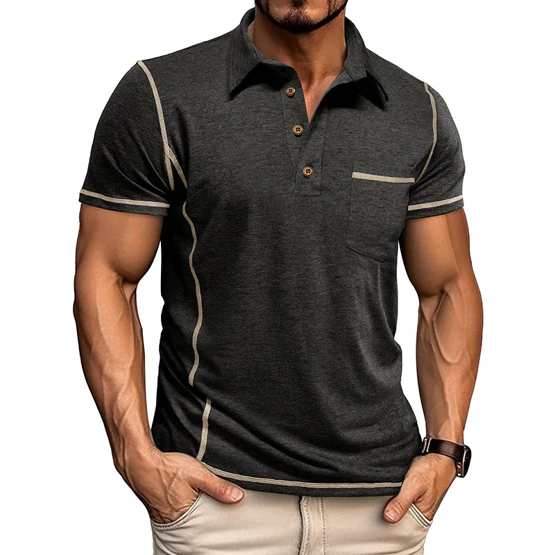 

TRSYPHXM new 2025 summer new European and American men's collar short sleeved t-shirt men's polo shirt top