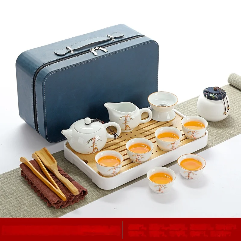 Ceramic Whiteware Travel Tea Set Set Portable Bag Japanese Outdoor Simple Mini Home Outing Kung Fu Teapot Tea Cup