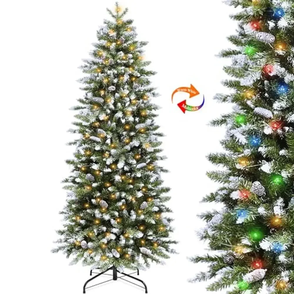 6 Ft Prelit Slim Fraser Fir Christmas Tree with Colorful Warm White Lights Timer 8 Modes Indoor Outdoor Holiday Decor Decoration