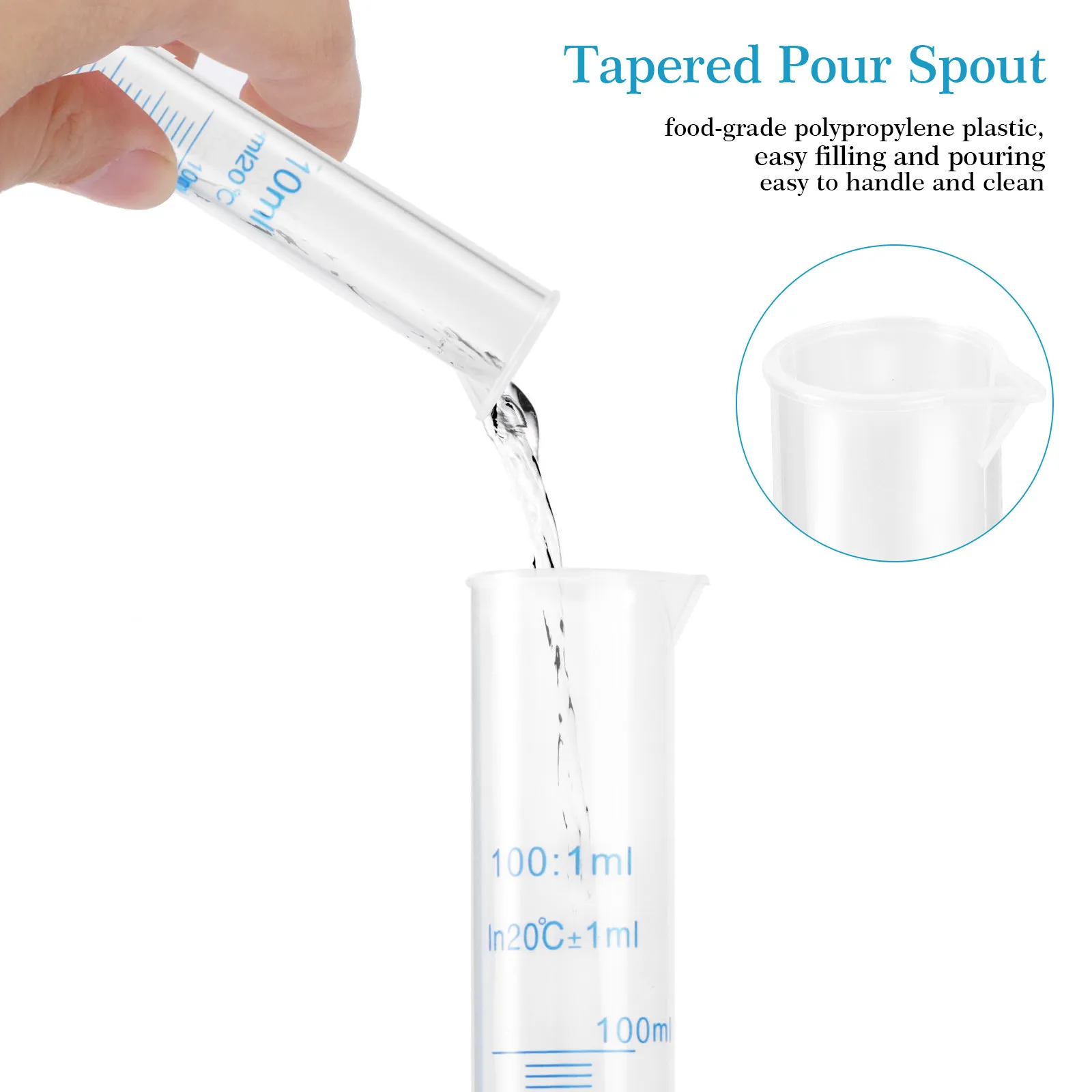 4Pcs Plastic Measuring Cylinder For School Science Lab Stem Education Graduated 10ML 25ML 50ML 100Ml Clear Glassware
