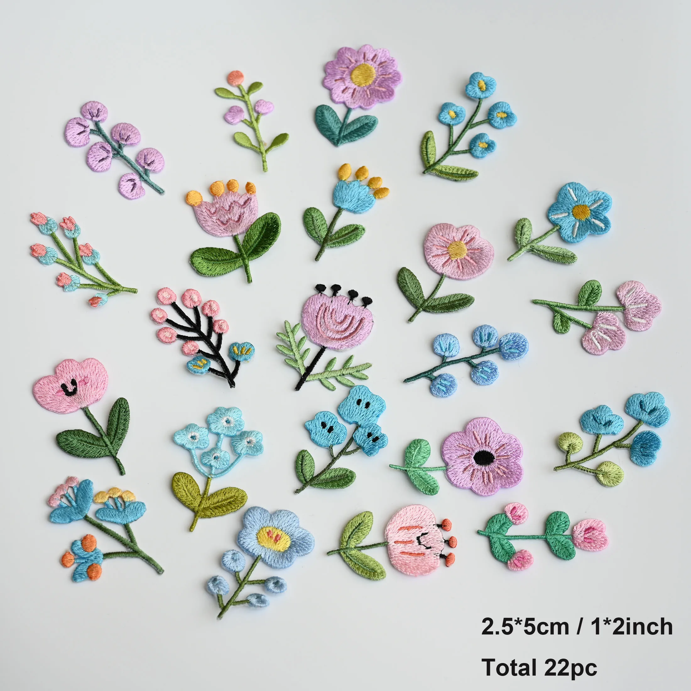 22pc/set Cartoon Blue Flower Embroidery Fabric Patch DIY Embroidered Patch for Clothing Repair iron Backing (Instagram Styl