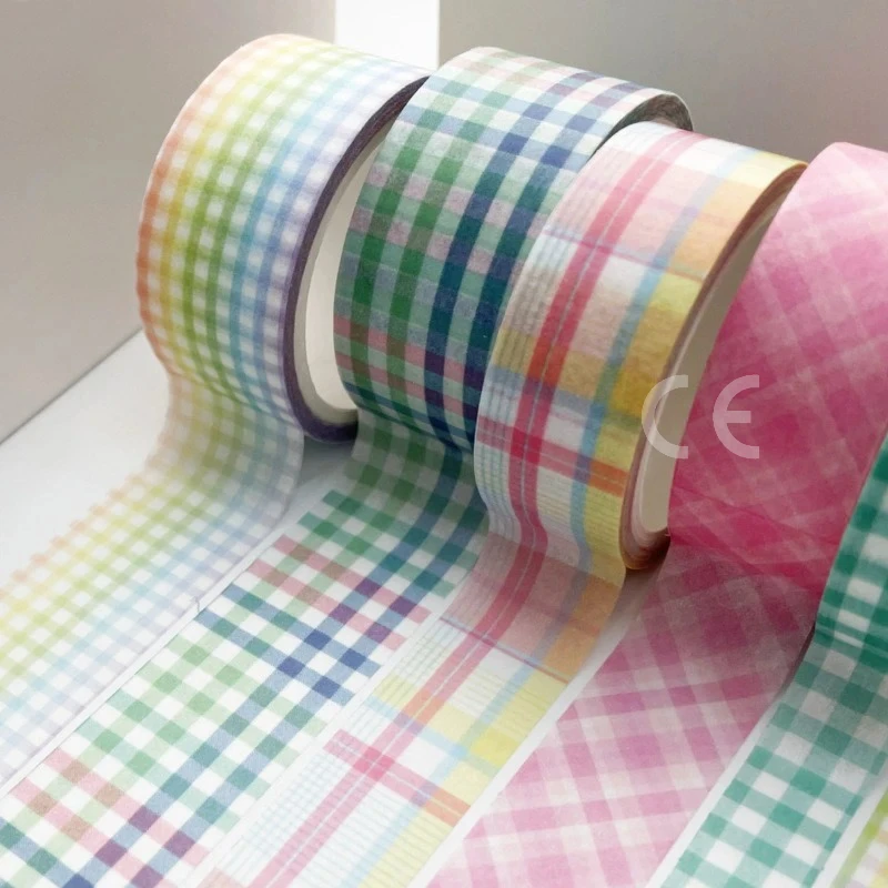 6Rolls/box Kawaii Handbook DIY Plaid Washi Tape Masking Tape Paper Gift Decoration Material 6 Colors in A Box 5 Meters in A Roll