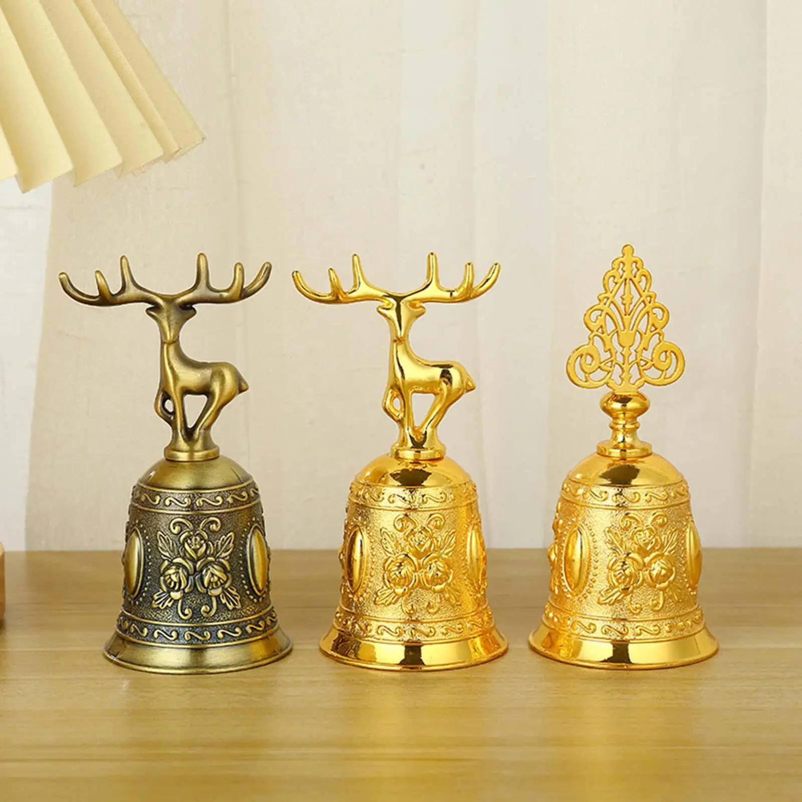 Deer Bell Rose Relief Christmas Tree Hand Bell Bar Restaurant Bar Dining Table Bell Gold Bronze Xmas Festival New Year 2024