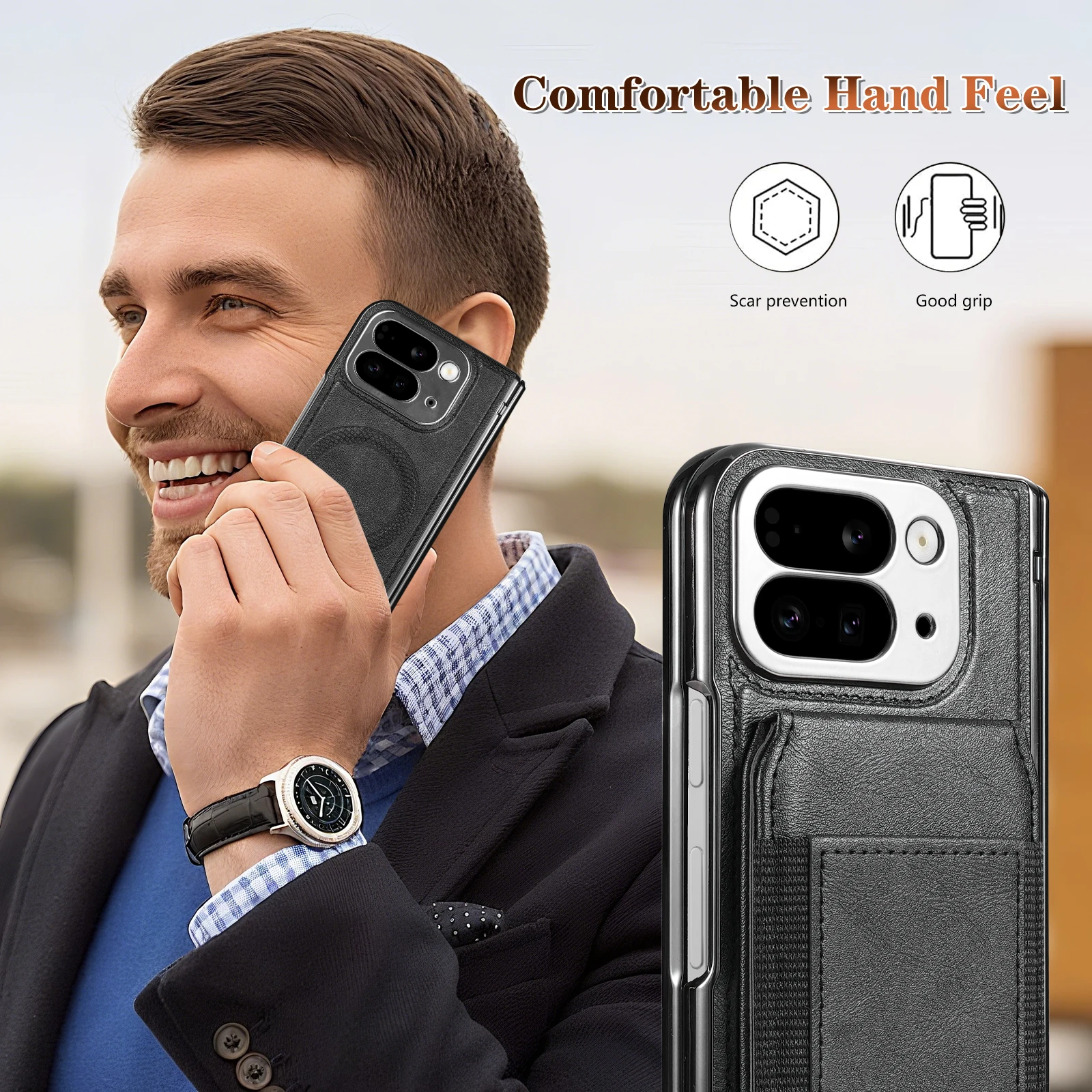 

For Google Pixel 10 Pro Fold Case Protective Card Slots Leather Magsafe Holder Mobile Phone Back Cover