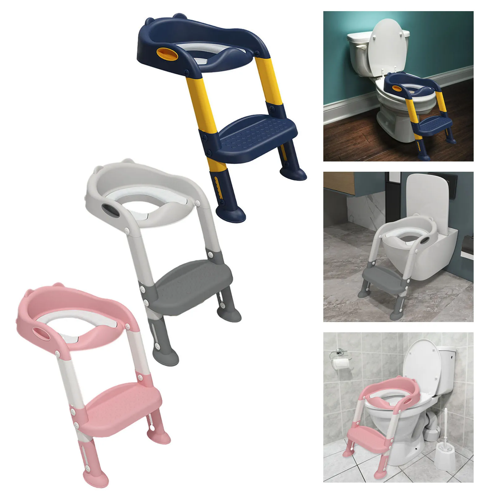 Children Toilet Seat Soft Pad Foldable Adjustable Step Stool Anti-Slip for Kids Comfortable Soft Cushion Toilet Auxiliary Ladder