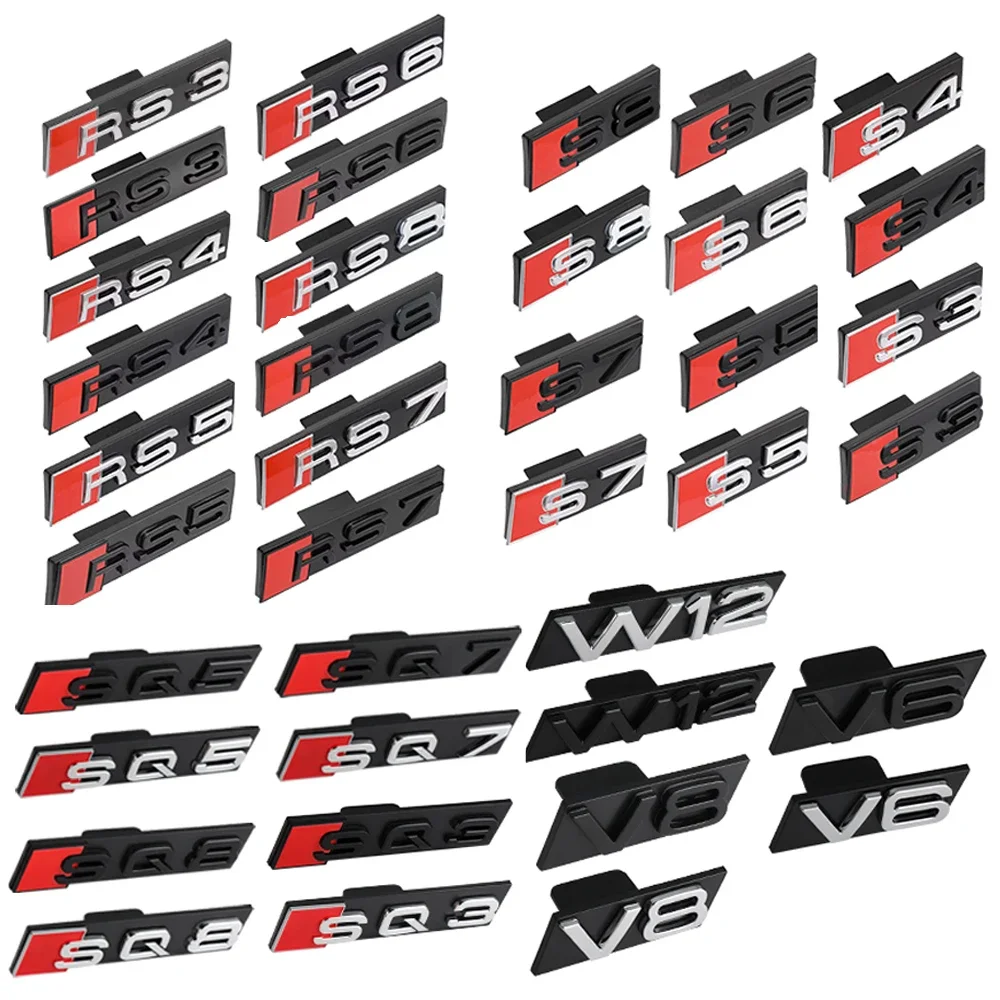 Car ABS Badge Front Grille Emblem Auto Accessories for Audi RS3 RS4 RS5 RS6 RS7 RS8 SQ3 SQ5 SQ7 SQ8 S3 S4 S5 S6 S7 S8 W12 V6 V8