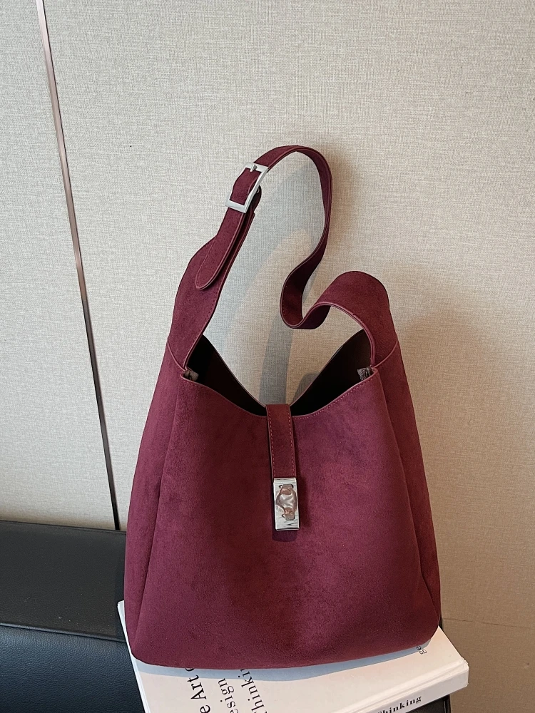 

Вместительная женская сумка-тоут из замши, сумка через плечо для поездок на работу, ретро-стиль, осень-зима, новый корейский стиль, однотонная сумка