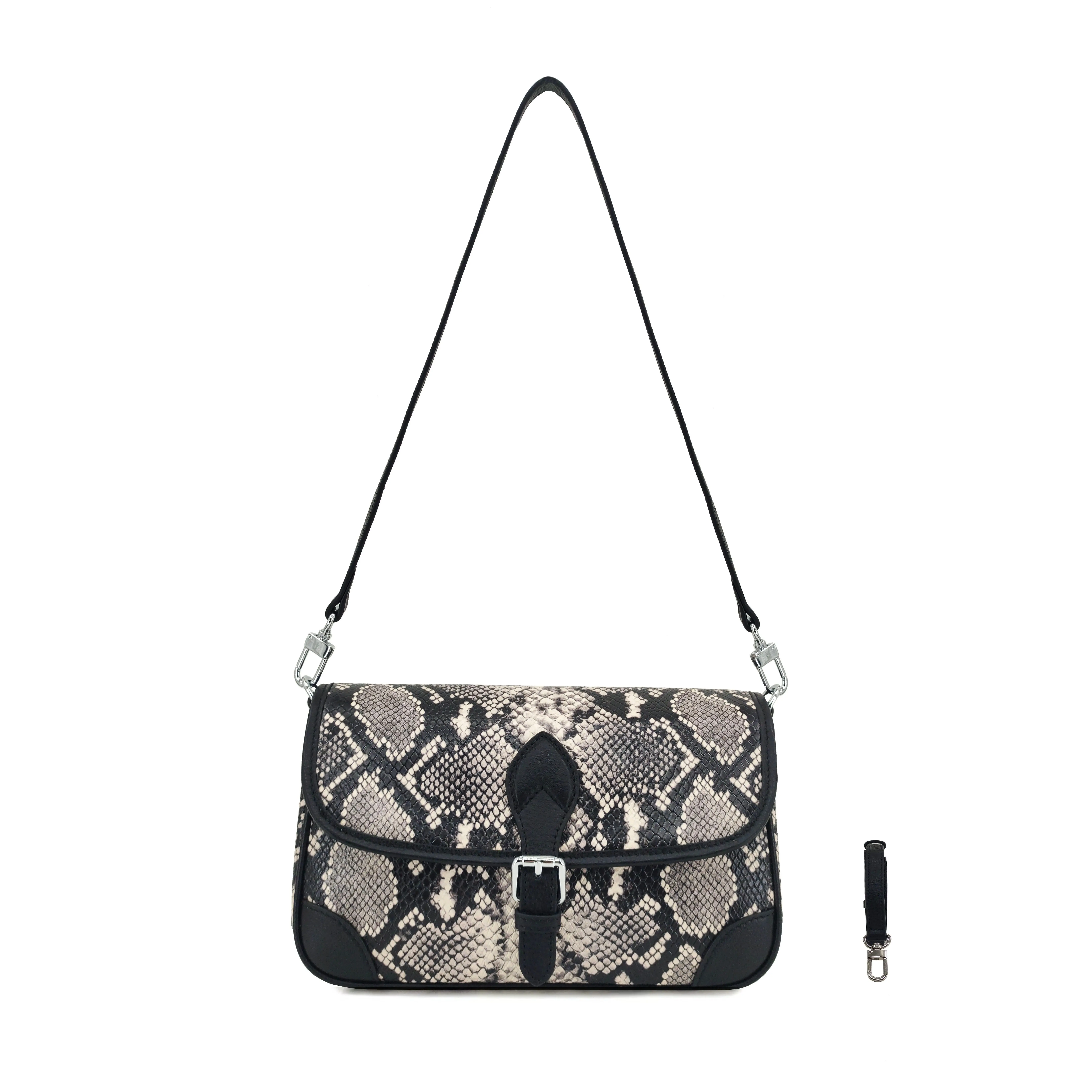 Genuine Cowhide Women Satchel Handbag, Snake Print Top Handle Purse, Aidrani Elegant Bag for Work Party Daily Use