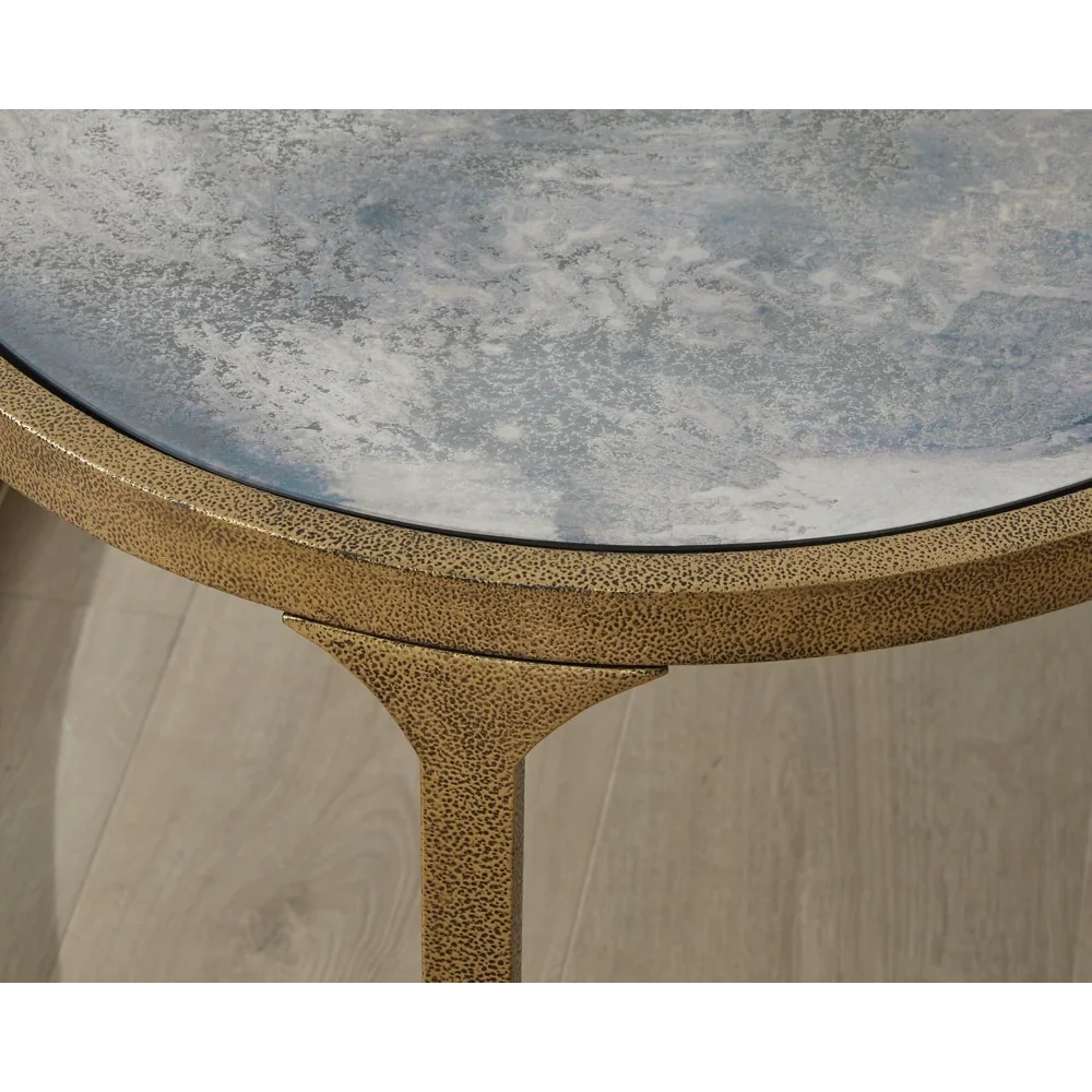 طاولة قهوة معدنية انتقالية بتصميم مميز مع سطح من الزجاج المقسى، معدنية #6