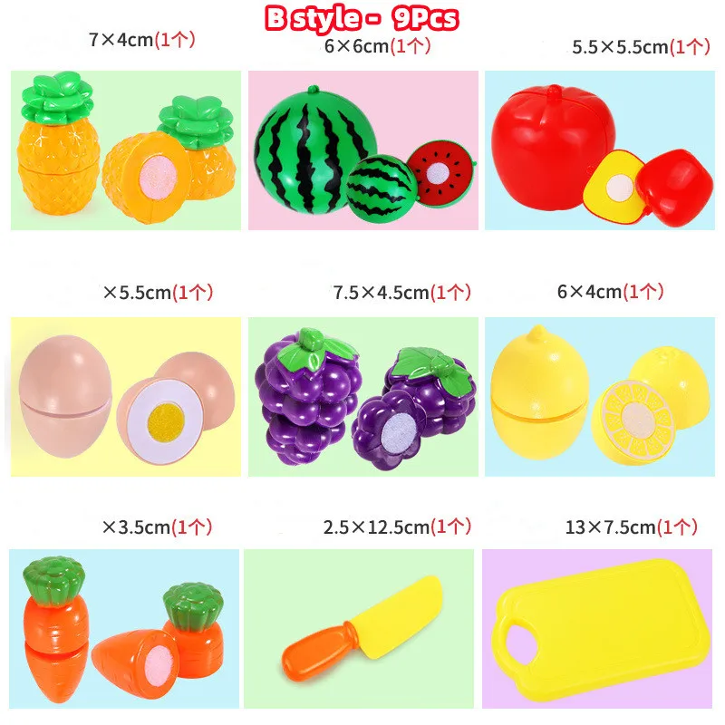 9pcs Kids Pretend Play Kitchen Toys Can Cut Fruits Vegetables Simulation Food DIY Educational Games Girls Boy Toy Christmas Gift