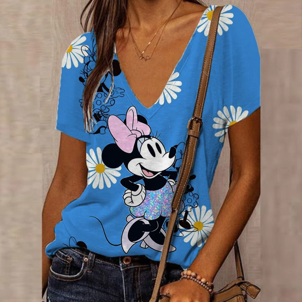 Fashion Womens T-shirt 3D Kawaii Tees Tops 2024 New Harujuku Disney Mickey Mouse Short Sleeve T Shirt Oversized Loose Woman Top