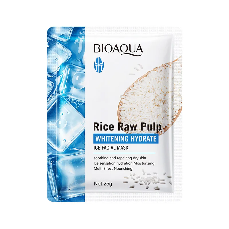 5pcs BIOAQUA Rice Raw Pulp Face Mask Hydrating Brightening Nourishing Moisturizing Ice Facial Masks Skin Care view 6