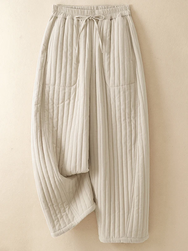 Artistic Large Size Quilted Cotton Pants Women's Lightweight Warm Thickened Casual Harlan Pants Winter Outerwear Trousers