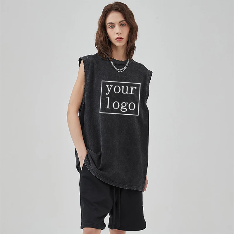 Customized Printed Cotton Tank Tops Men Harajuku DIY Your Like Photo Logo Sleeveless Vintage Personalized Custom T-shirt Summer