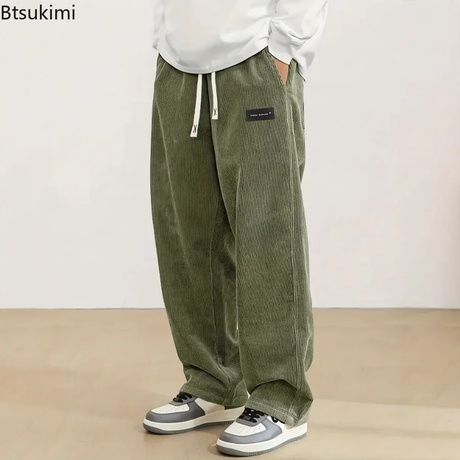 New Men's Comfortable Casual Pants Spring and Autumn New Style Loose Fit Velvet Fabric Solid Color Loose Long Trousers for Men
