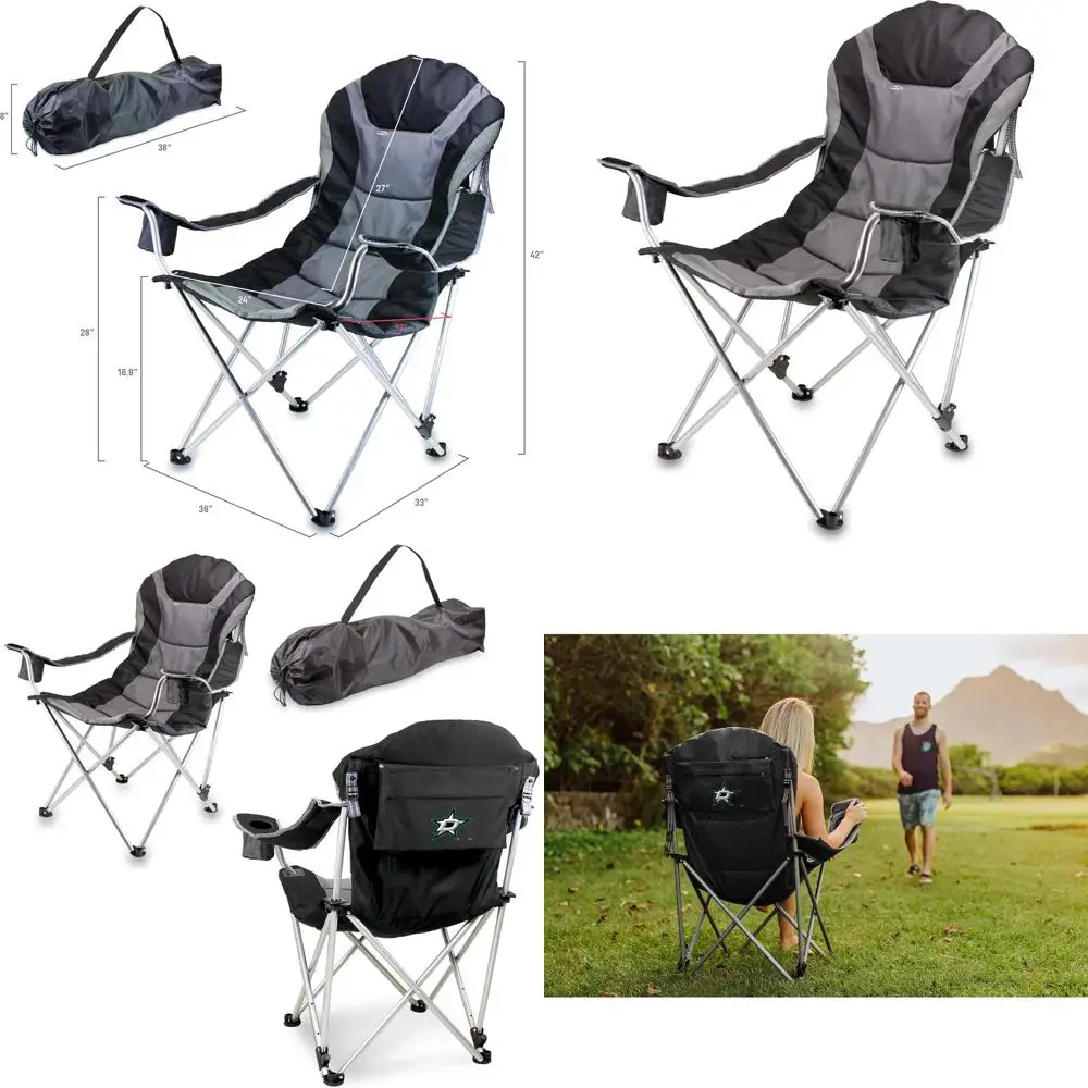 

NHL Los Angeles Kings Reclining Camp Chair, Beach Chair for Adults, Sports Chair with Carry Bag, (Black with Gray Accents)