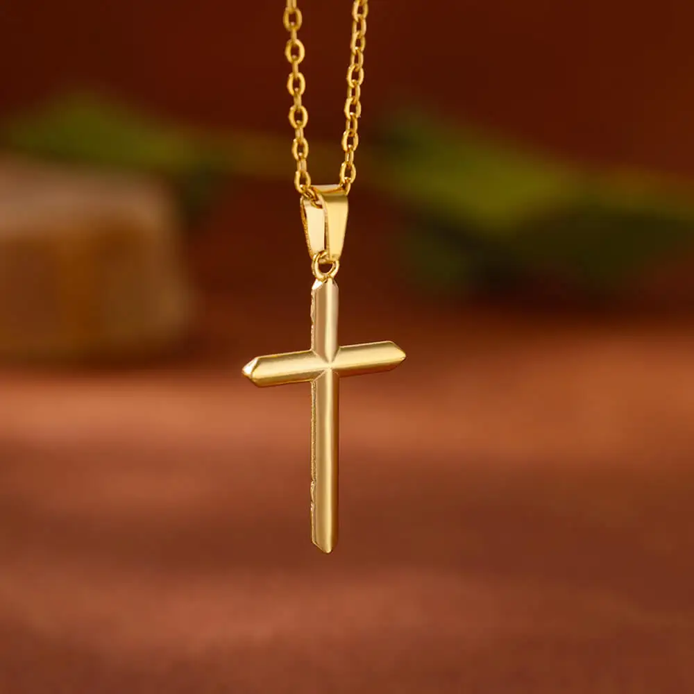 Vintage Jesus Cross Necklace For Women Gold Plated Prayer Pendant Necklaces Stainless Steel Jewelry Collares Gifts Free Shipping