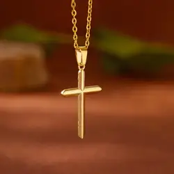 Vintage Jesus Cross Necklace For Women Gold Plated Prayer Pendant Necklaces Stainless Steel Jewelry Collares Gifts Free Shipping