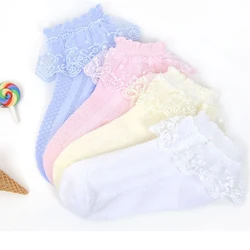 Girls Solid Color Sweet Princess Style Toddler Socks With Elastic Cuffs And Breathable Fabric Kids Cute Lace Ruffle Socks