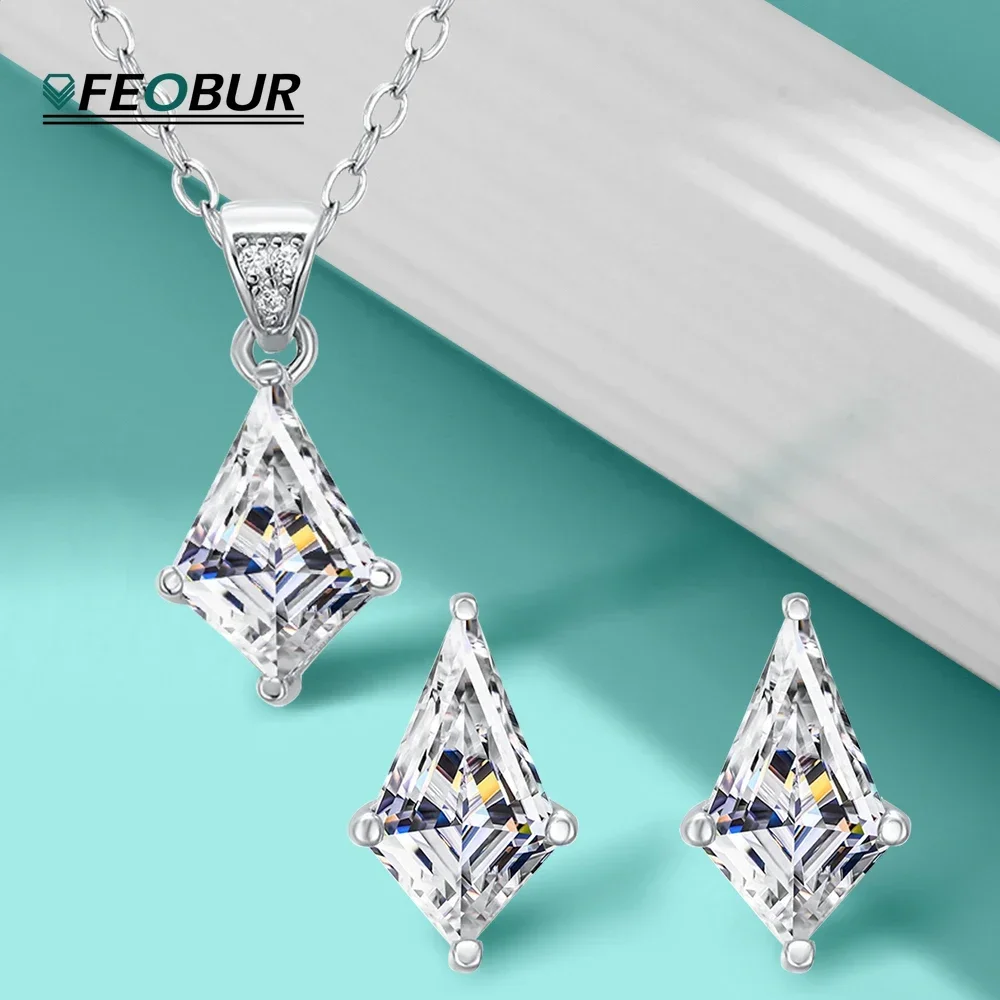 real conjunto de joias moissanite com certificado para mulheres 925 sterling silver em forma de losango pingente de diamante colar brincos 01