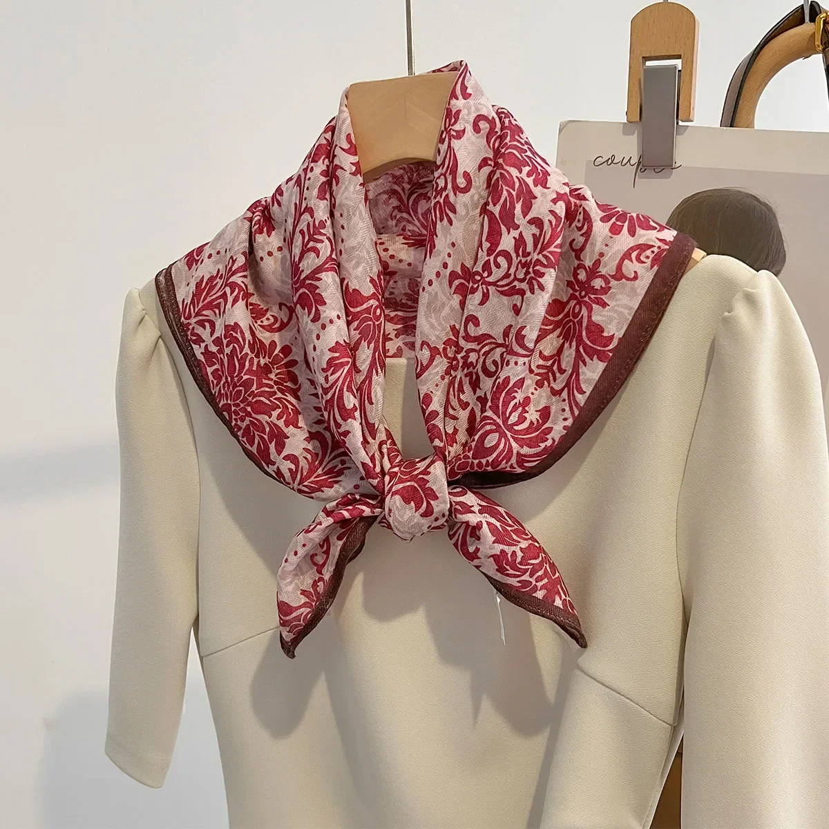 

Korean style cotton and linen tactile artistic retro small square scarf, headscarf, women's spring and autumn neck protection