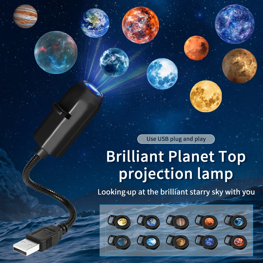 USB Projection Lamp Planet/Halloween/Christmas Theme Indoor Ceiling Projection Night Lamp For Room Wall Decoration Festival Gift