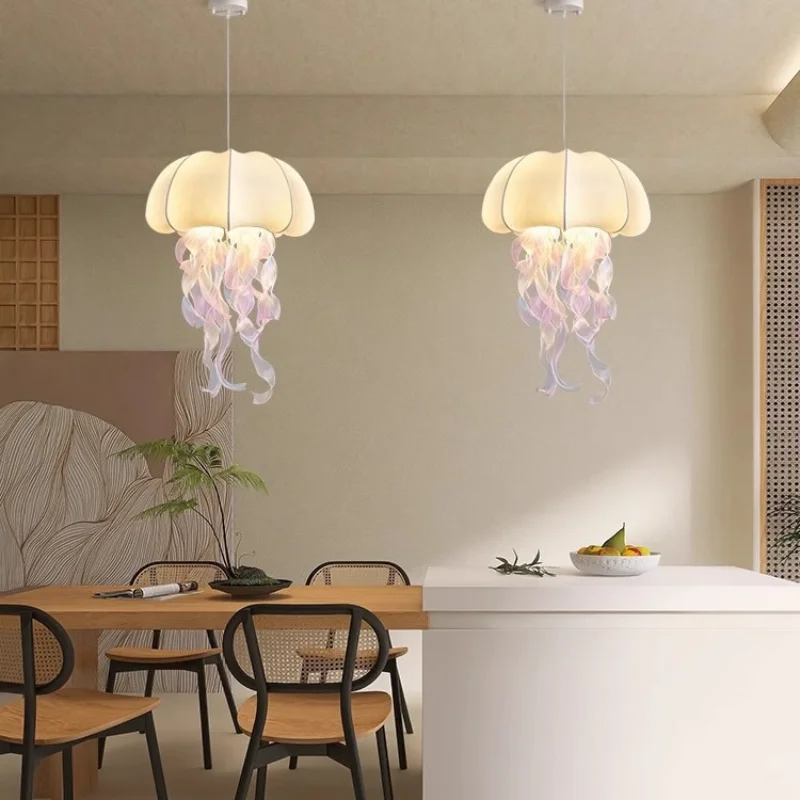 Nordic Chandelier Living Room Silk Lamp Umbrella Jellyfish Shaped Chandelier Design Dining Table Lighting Bedroom Decor E27 Bulb