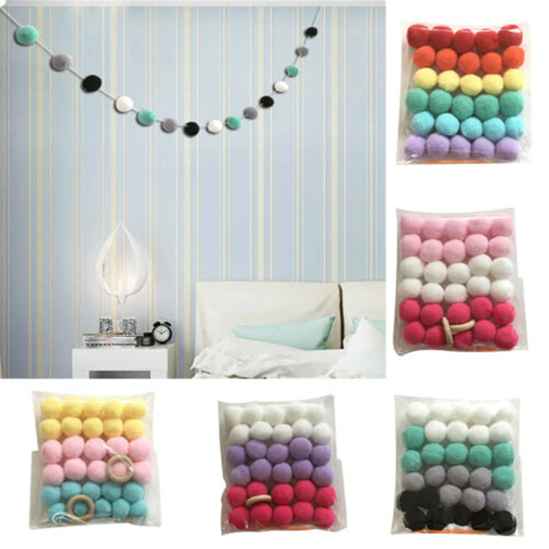 30Pcs/lot Pompoms 25mm Mixed Soft Pompom Balls with 2 meter Rope Fluffy Pom Pom DIY Garment Handcraft Home Decor Sewing Supplies