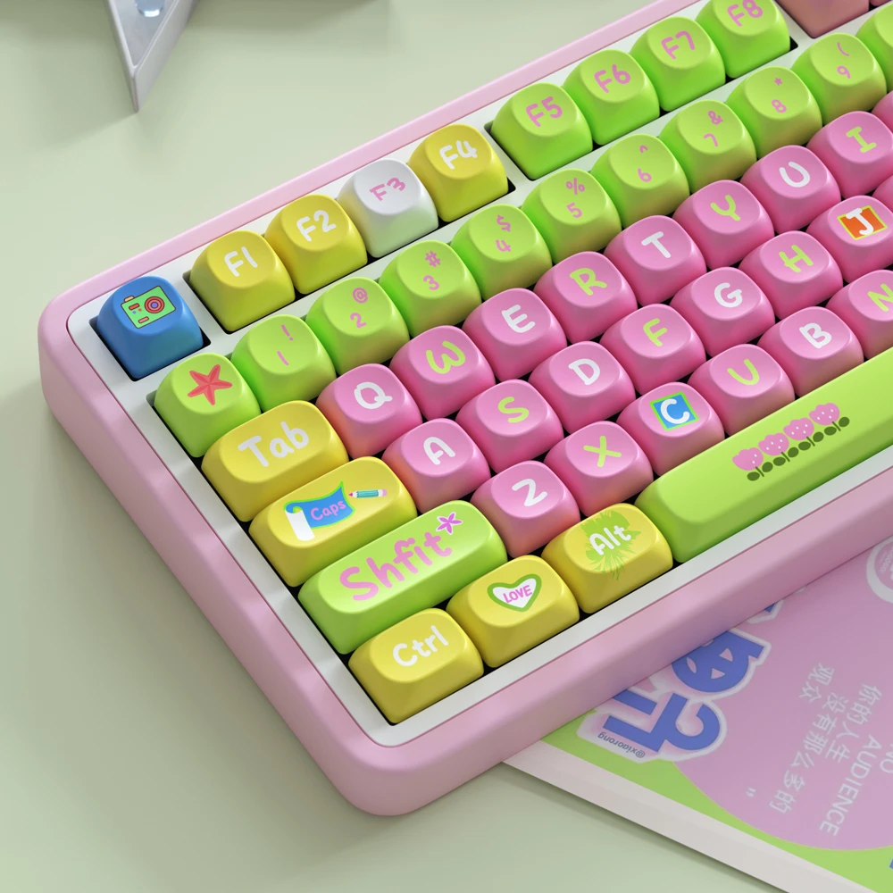 Dopamine Themed Keycaps 125/136 Key Soa Cherry Profile Pbt Thermal Sublimation Personalized Mechanical Keyboard Creative Keycaps