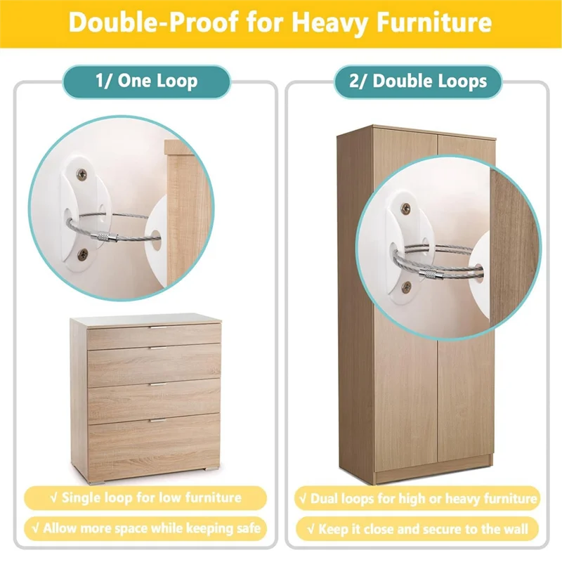 

Furniture Anchors For Baby Proofing Earthquake Straps Resistant To 400 LBS ,White (6 Pack)