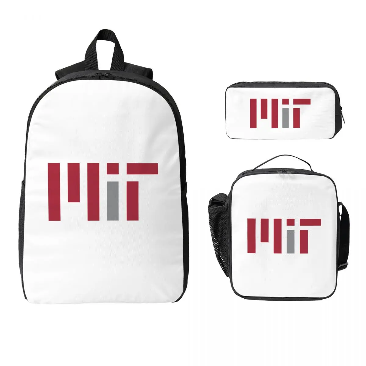 MIT University Backpack Student Boys Girls BookBag School Bag Computer Shoulder Bags 3ps Insulated Lunch Bag Pencil Case