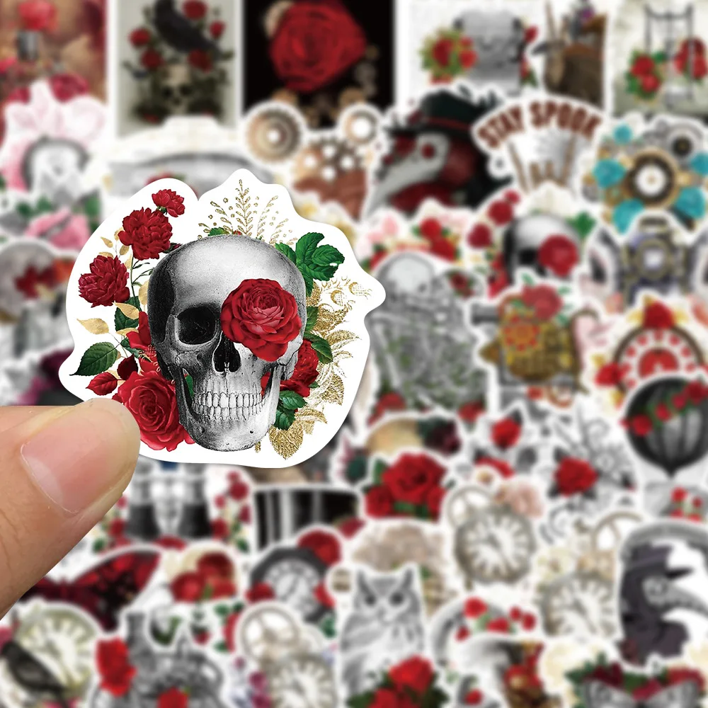 10/30/50PCS Retro Skull Rose Waterproof Graffiti Sticker Aesthetic Decorative Luggage Laptop Guitar Diary Scrapbook Kid Stickers