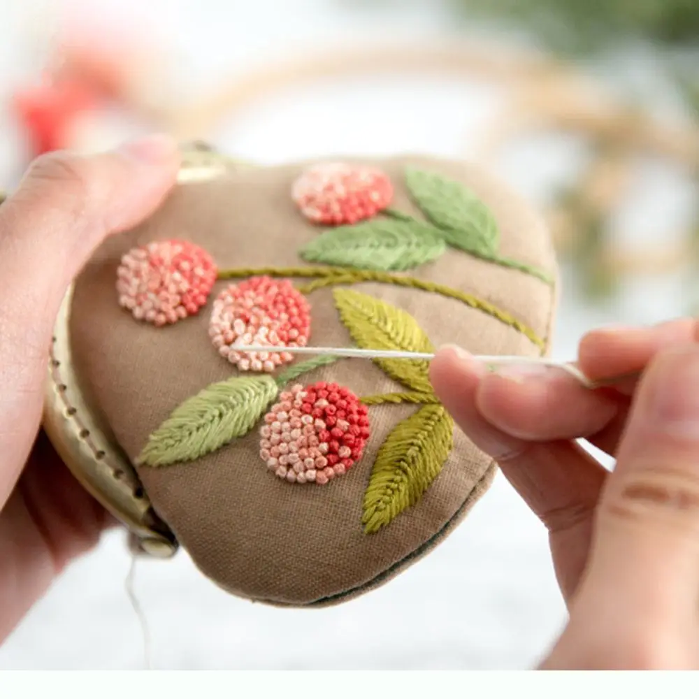 Handmade DIY Flowers Bird Embroidered Clutch Coin Purse Wallet Mobile Phone Bags Kit Embroidered for Wallet Crafts