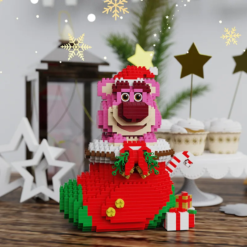 

Disney strawberry bear creative series children's micro-particle assembly building block cute Christmas socks toy Lego ornament