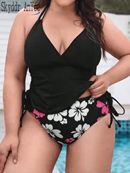 Stroje kąpielowe Plus Size 2024 kobieta sznurowany Tank Top dwuczęściowy kostium kąpielowy kobiecy zestaw bikini z nadrukiem kostiumy kąpielowe stroje kąpielowe