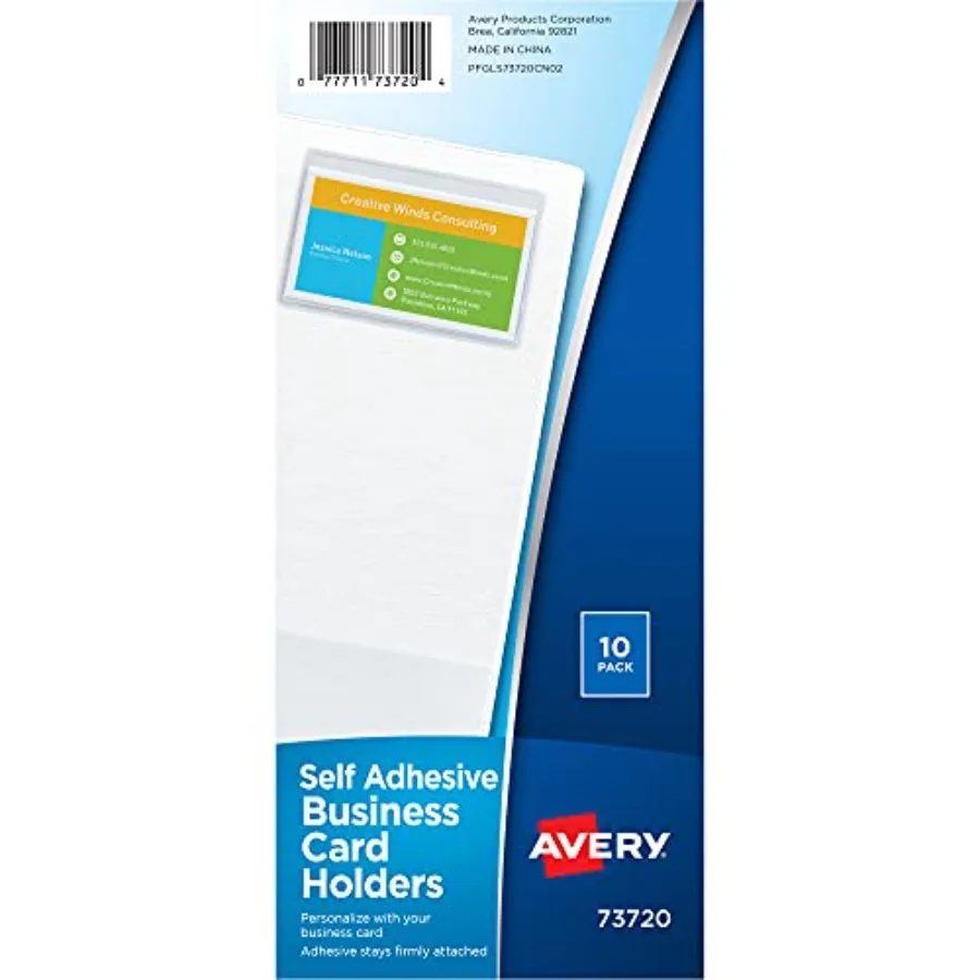 Clear Self-Adhesive Business Card Holders, Top Load, Holds 3.5