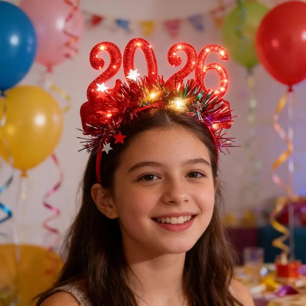 

Sequin 2026 Happy New Year Headband Cute Star Strip Luminous Headpiece Creative Colorful Glitter Hair Hoop New Year Dress Up