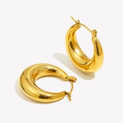E.B.belle 25mm Hollow Light Comfortable 18K Gold Plated Stainless Steel Hoop Earrings For Women New in Woman Basics Earring