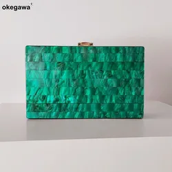 Pearl Striped Green Acrylic Box Evening Bag Women Purses And Handbags Female Cute Shoulder Party Wedding Summer Small Flap Bag