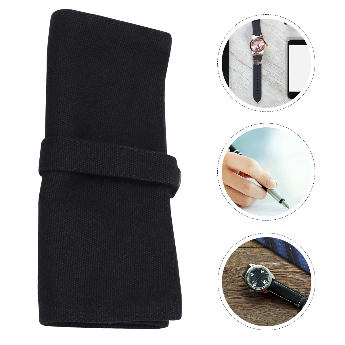 

Canvas Watch Storage Bag Pencil Pouch For Strap Pen Organizer Dustproof Durable Roll Up Fabric Student Accessories