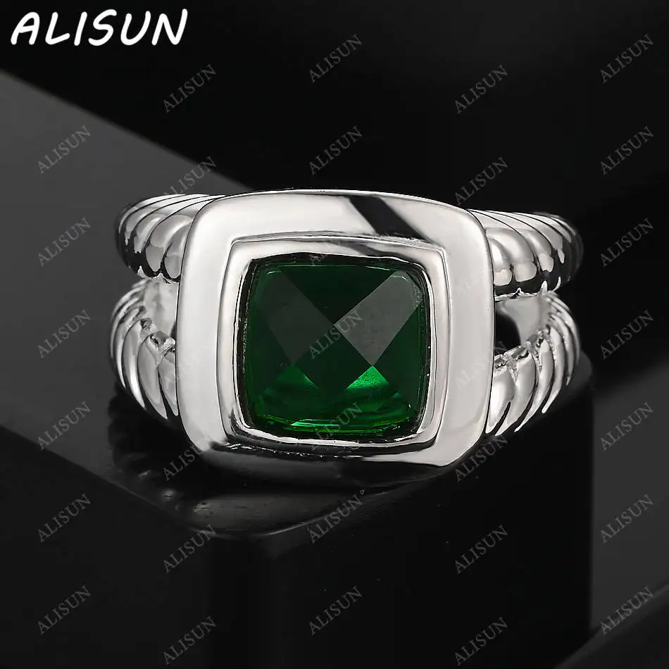 

ALISUN стерлингового серебра 925 пробы, размер 7-10, зеленое квадратное кольцо для женщин и мужчин, ювелирные изделия Grace, модные подарки на день рождения