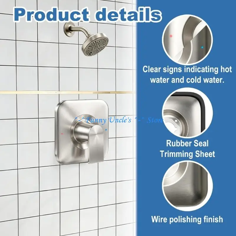 E7CD T2471BN Square Metal Shower Cover Plate for Trim Replacement, Silver Tone Escutcheon Plate with Hot Cold Color Guide and 2