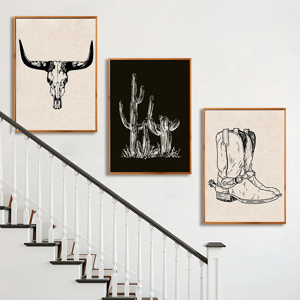 3pc Western Cowboy Aesthetic Poster Wild West Prints Black and White Southwestern Art Decor Fashion Cowboy Art Canvas Painting