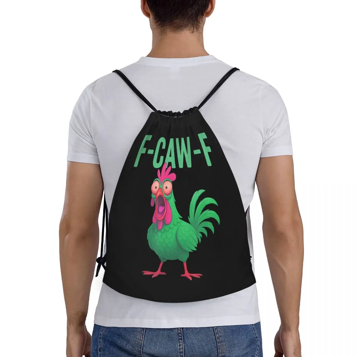 مخصص مضحك F-Caw-F الدجاج FCAWF الرباط أكياس النساء الرجال خفيفة الوزن الرياضة الصالة الرياضية تخزين الظهر #5